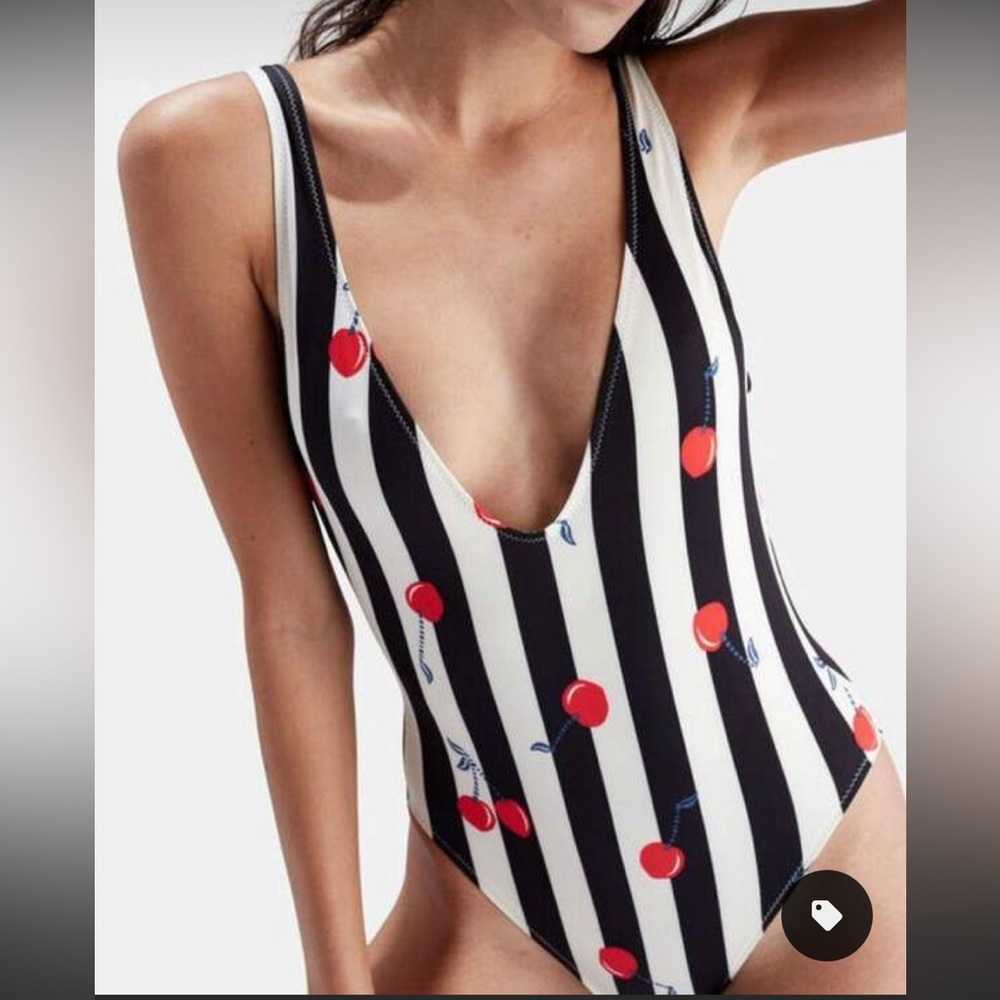 Solid and Stripped Cherry One Piece Bathing Suit